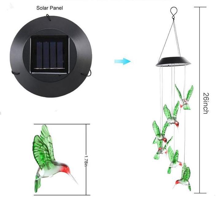 Color Changing Solar Power Wind Chime Crystal Ball Hummingbird Butterfly Waterproof Outdoor