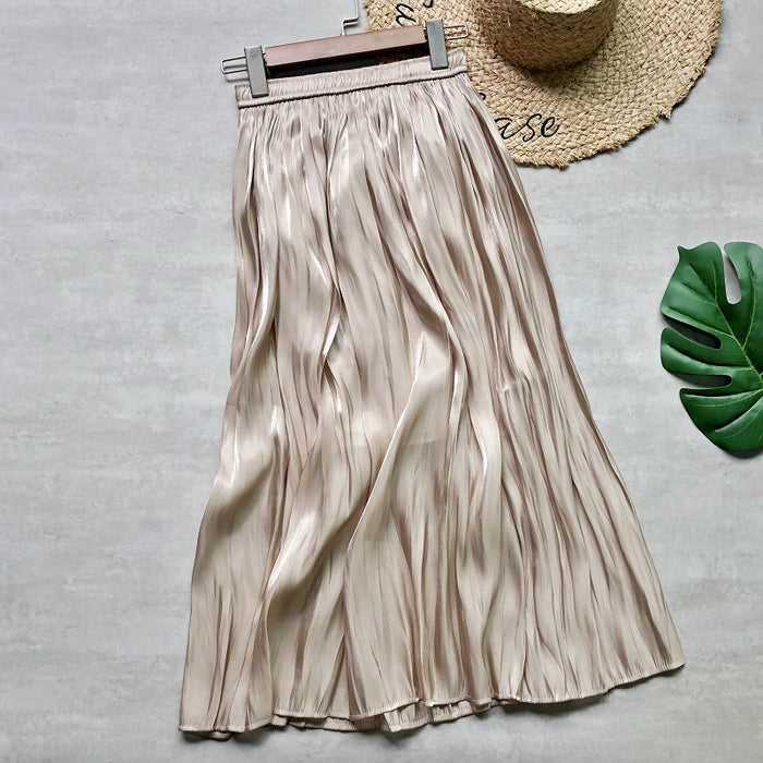 Glossy Silky Pleated Skirt