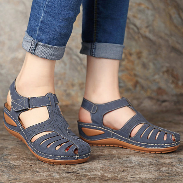 Women's Plus Size Retro Sandals Round Toe Wedge Sandals