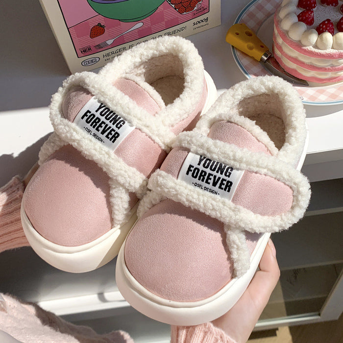 Full Heel Wrap Women's  Cotton Slippers Indoor Home Non-slip Warm Fleece-lined