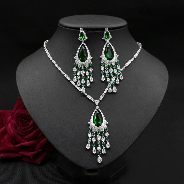 Elegant  Bridal Jewelry Zircon Necklace Tassel Earrings