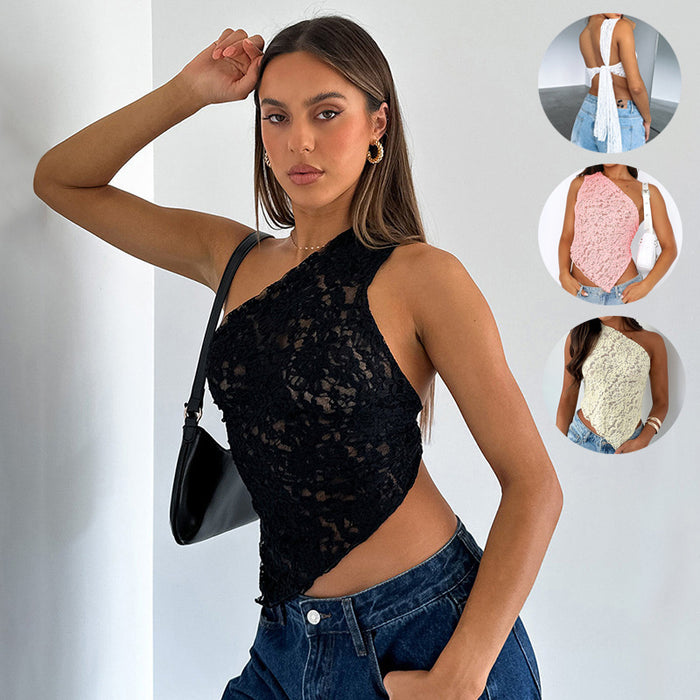 Ins Lace Backless Top