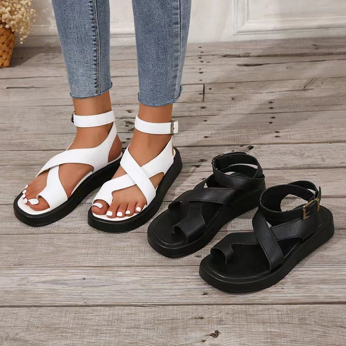 Casual Thick-Soled Clip Toe Sandals Summer Fashion Round Toe Beach Shoes With Back Buckle Strap Sandal For Women