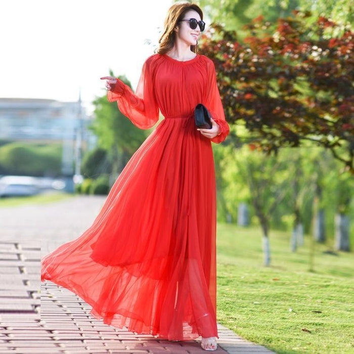 Extra Long Fairy Flowy Long Sleeve Chiffon Beach Dress