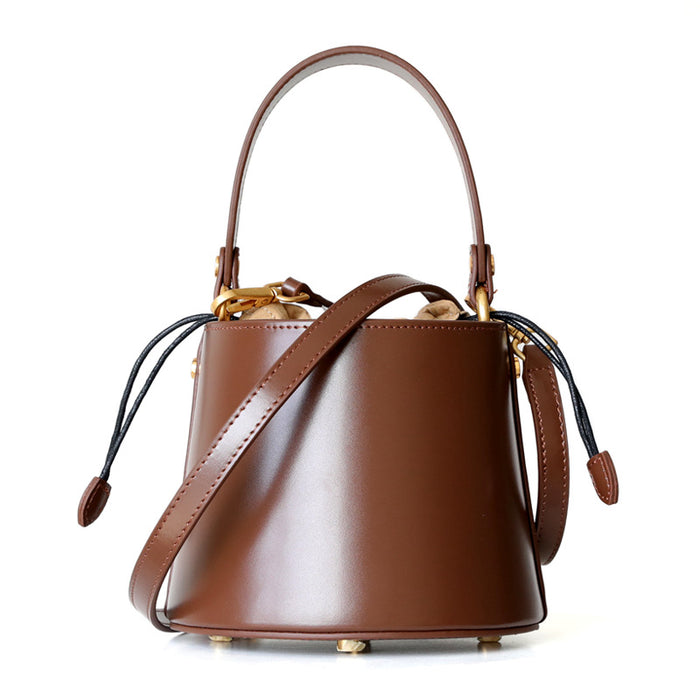 Leather mini bucket bag