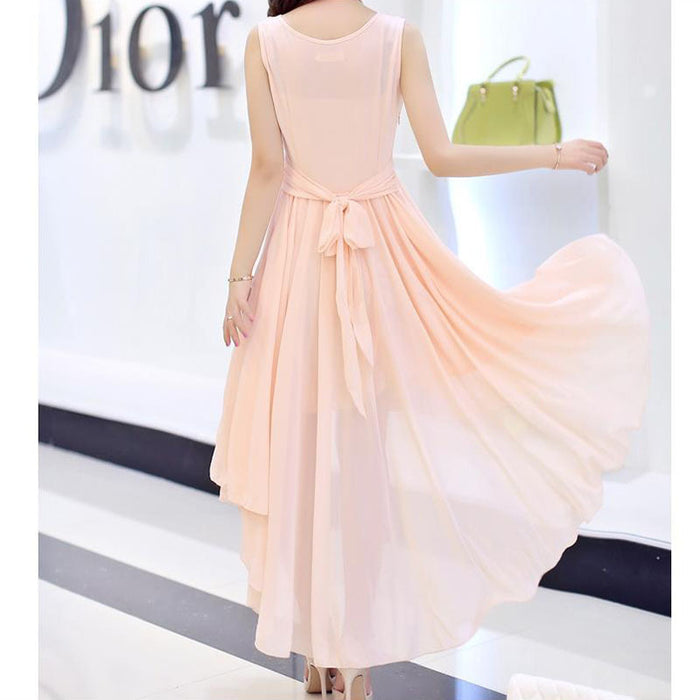 Mid-length Beach Front Short Back Long Chiffon Dress