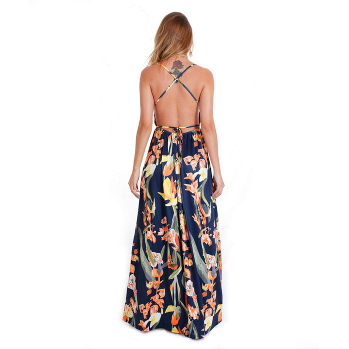 Fashion Halter Suspender Wrap Chest Beach Long Dress