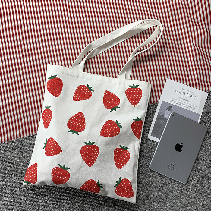 Strawberry Print Canvas Bag