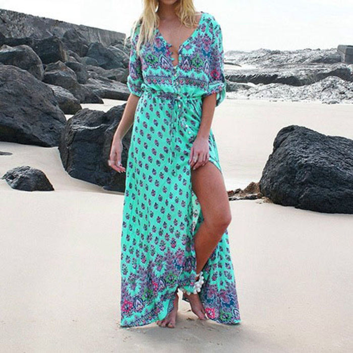 Trendy Beach Long Dress Bohemian Style One-piece Dress