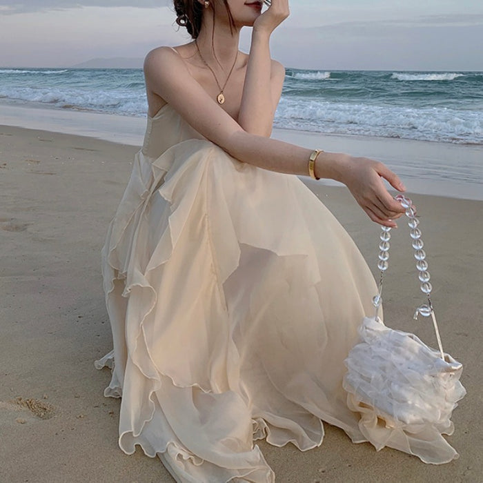 Seaside Vacation Super Fairy Sling Beach Long Dress