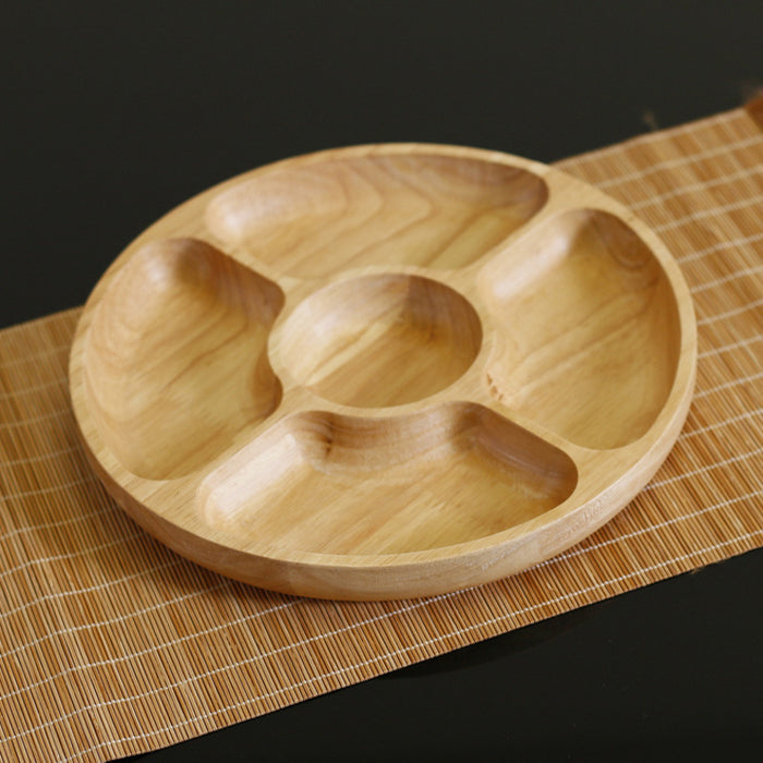 Rubber Wood Five-Grid Wooden Plate