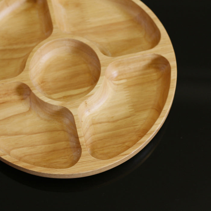 Rubber Wood Five-Grid Wooden Plate