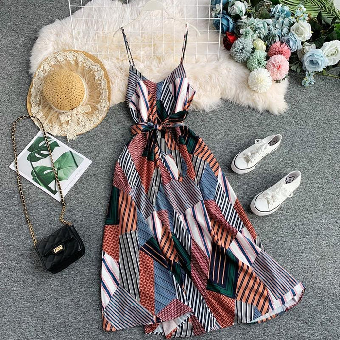 Ethnic Style Halter Chiffon Suspender Dress