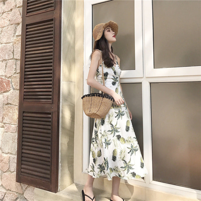 Holiday Beach Skirt Bali Suspender Long Skirt Pineapple Skirt Halter Dress