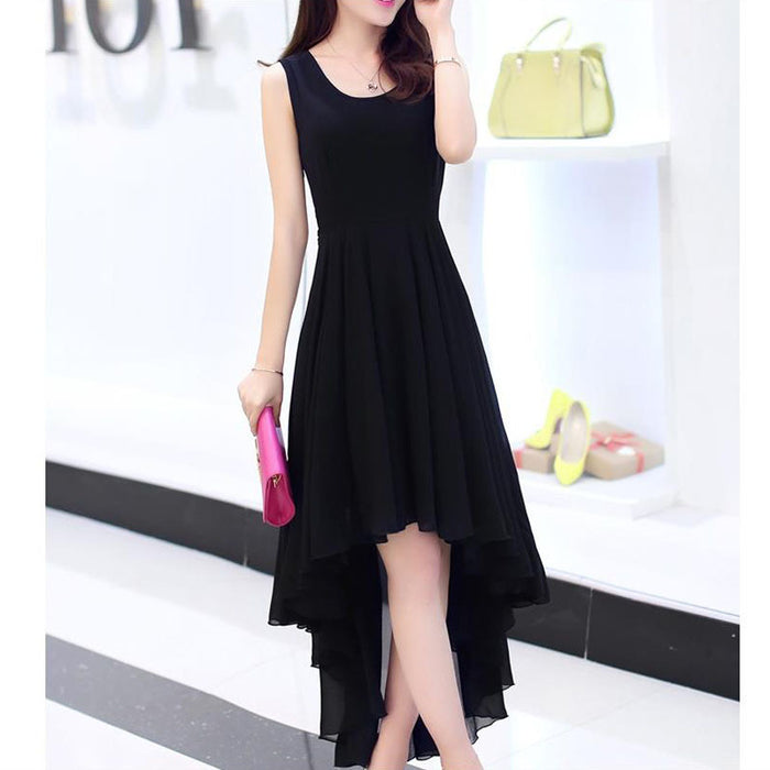 Mid-length Beach Front Short Back Long Chiffon Dress