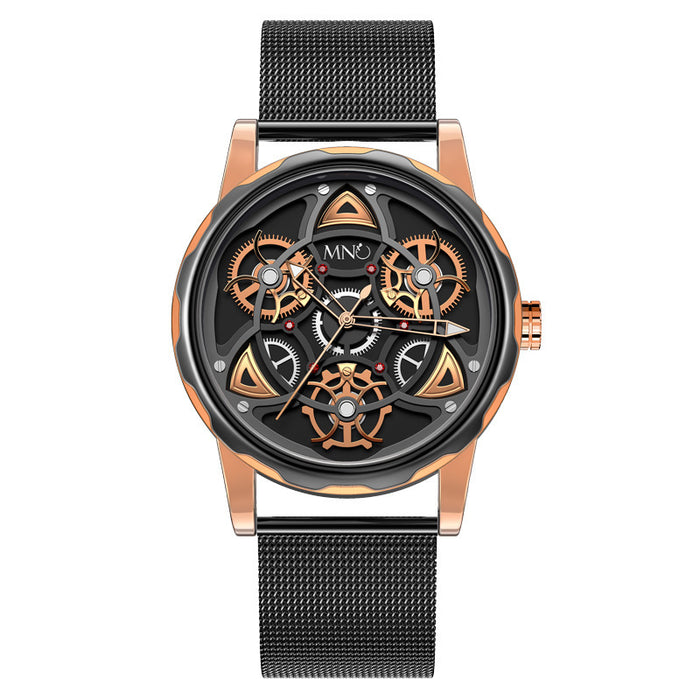 Black Gold Trend Three Dimensional Watch Personality Gear Gyro Season To Run Watch Men