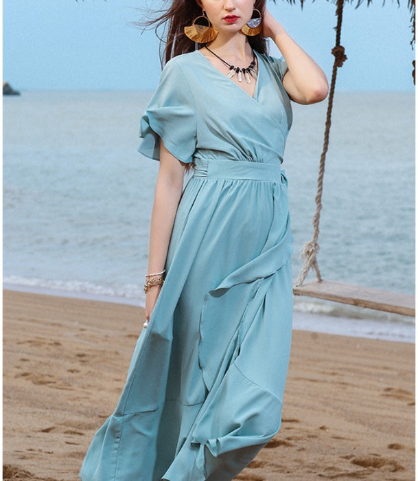 Chiffon Solid Color  Ruffled Dress