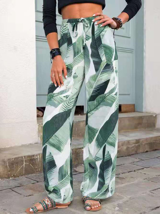 Drawstring Leaf Print Pants