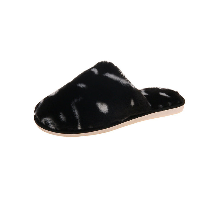 Autumn And Winter Cotton Slippers Women's Toe Cap Leopard Plush