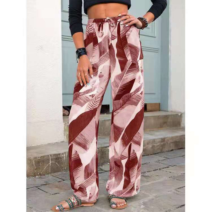 Drawstring Leaf Print Pants