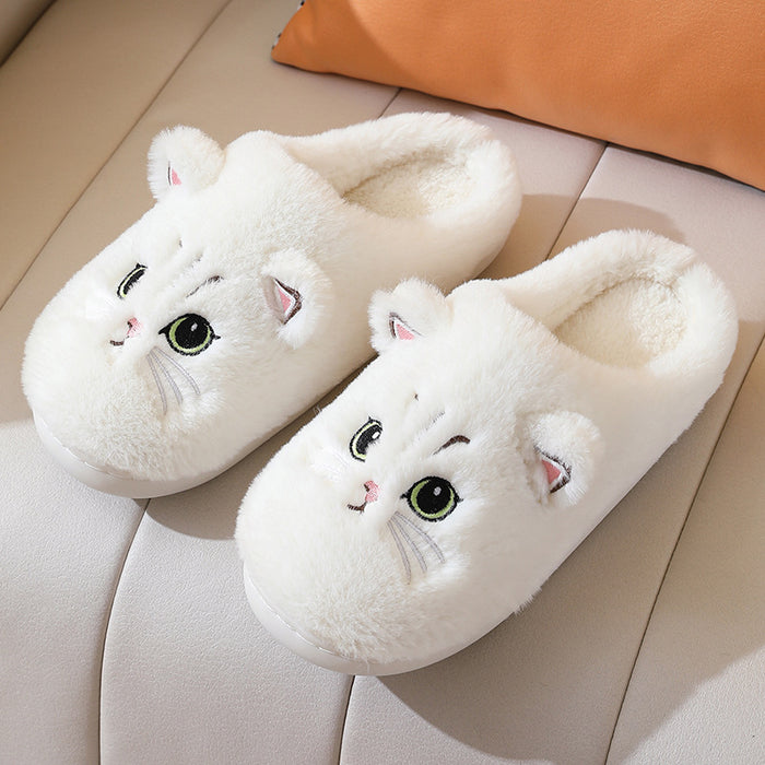 Cute Cat Plush Slippers For Couple Non-slip House Shoes