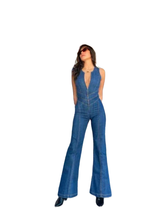 Street Retro Style High Waist Denim Jumpsuit