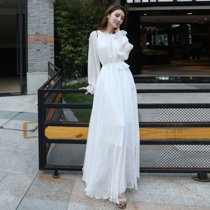 Extra Long Fairy Flowy Long Sleeve Chiffon Beach Dress