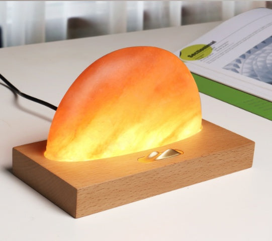Sunrise Oriental led gift table lamp salt lamp with mobile phone wireless charging solid wood base mineral salt lamp shade