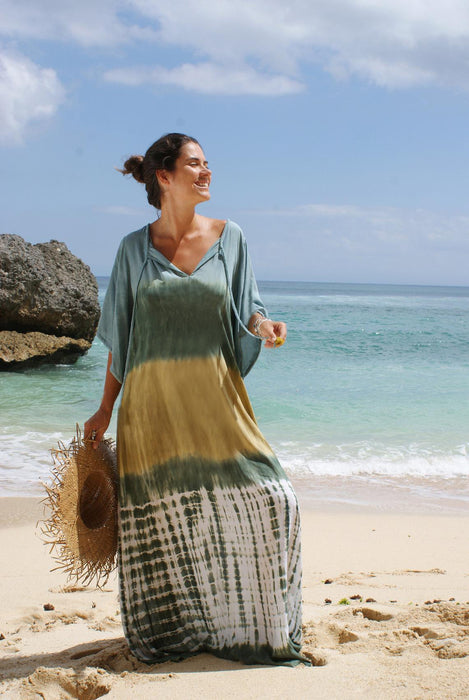 Women's Cotton Tie-dyed Beach Robe Loose Long Dress