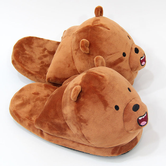 Cute Bear Plush Slippers Couple Home Warm Shoes