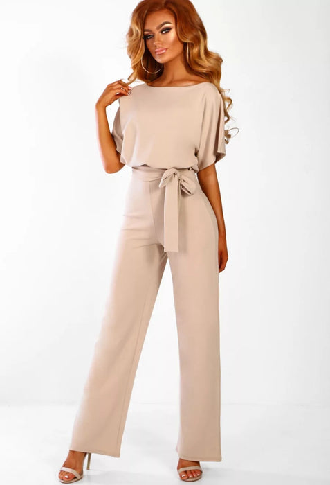 Fashion Lace-up Button Short-sleeve Jumpsuit