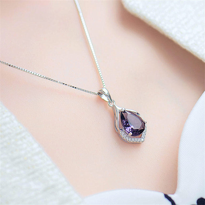 Gems Water Drop Pendant Clavicle Chain