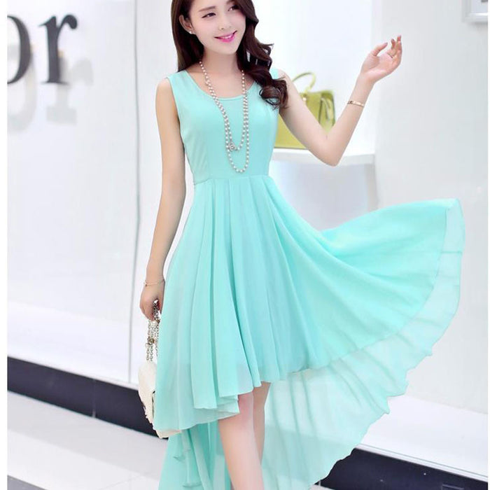 Mid-length Beach Front Short Back Long Chiffon Dress