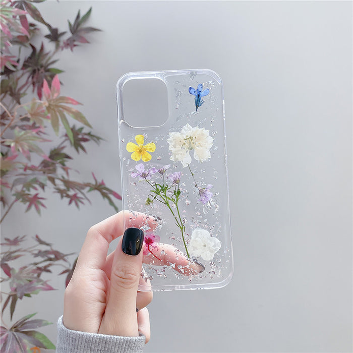 Silver Foil Dried Flowers Mobile Phone Cases Epoxy Transparent