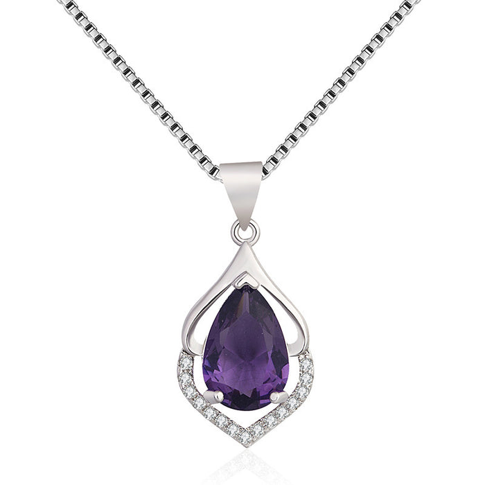 Gems Water Drop Pendant Clavicle Chain