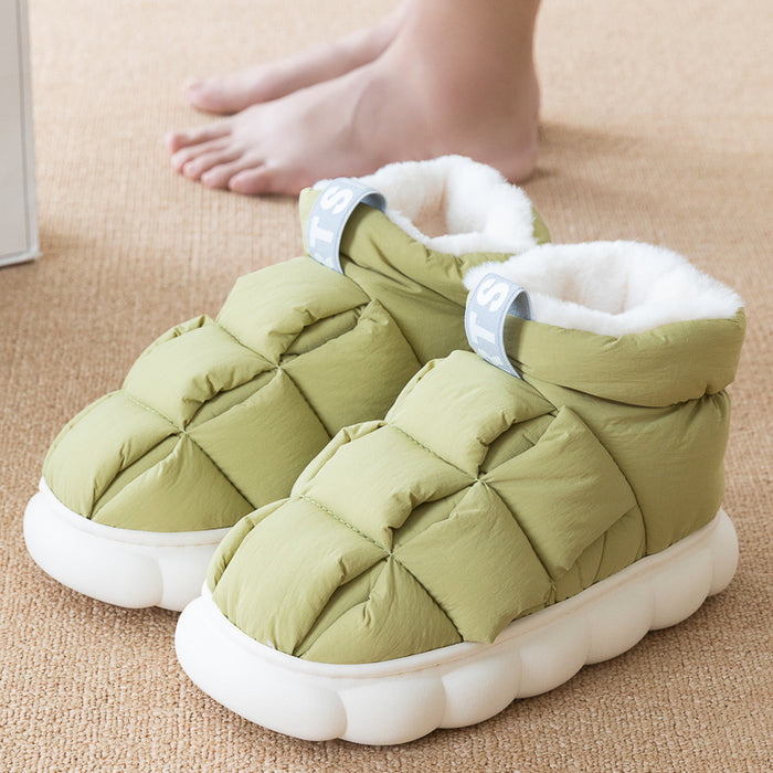 Winter Couple Checkered Cotton Slippers