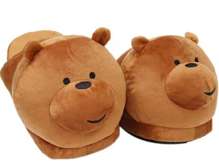 Cute Bear Plush Slippers Couple Home Warm Shoes