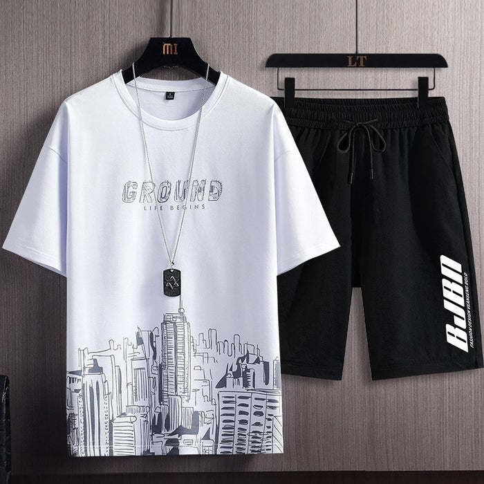 Printed Short-sleeve T-shirt Shorts Sports Two-piece Set