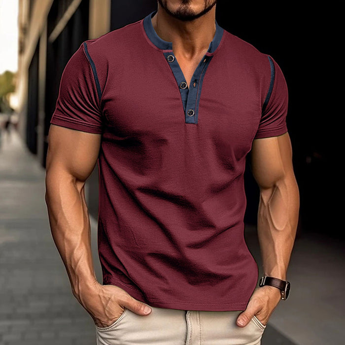 Fashion Short-sleeve Polo Shirt Summer Button V-neck T-shirt Top