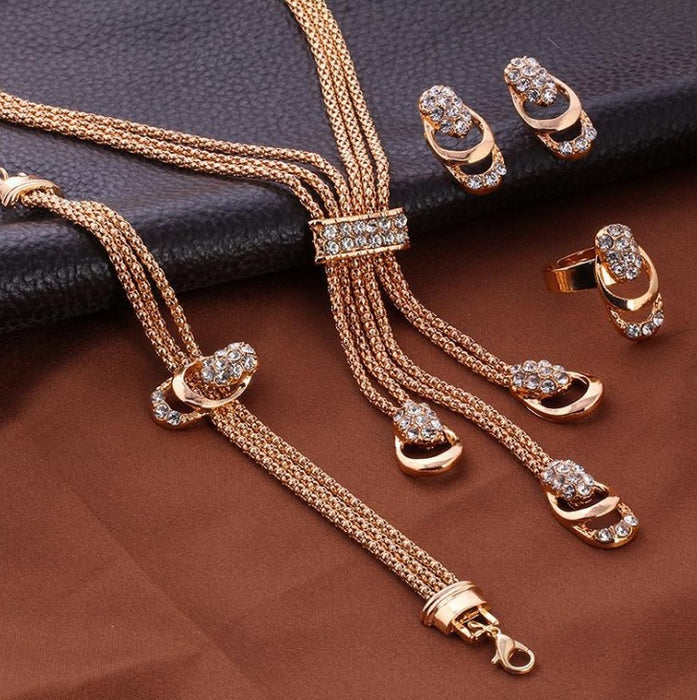 4 Piece Gold Crystal Necklace Set