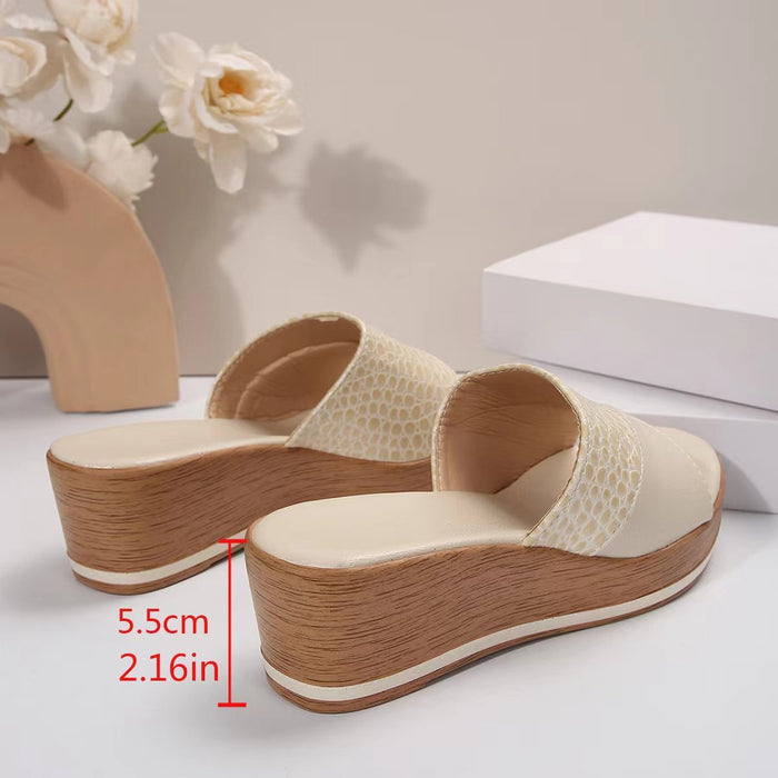 Fashion Snake-texture Wedges Sandals Summer Casual Peep-toe Thick Sole Heightening Slippers Outdoor Slides Shoes Women