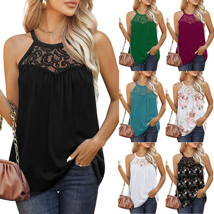 Tank Top Loose Fit Summer Lace Halter Sleeveless Shirt