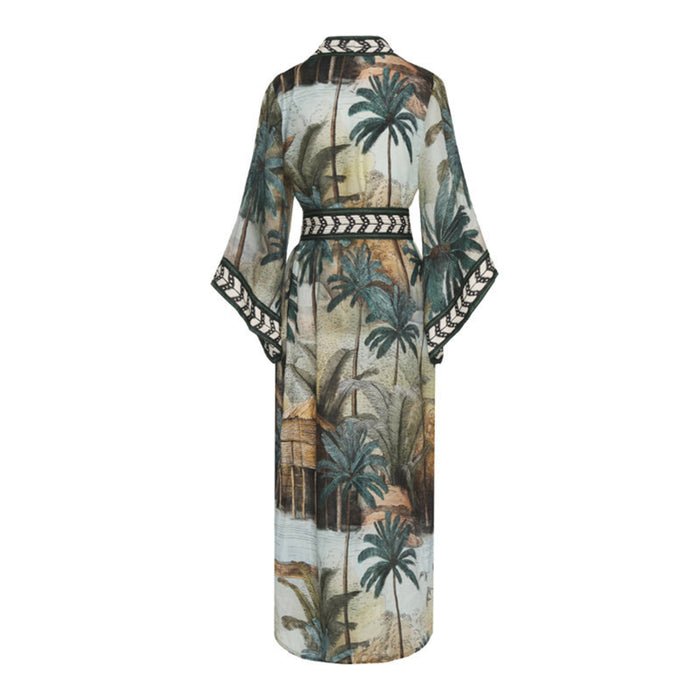 Lace-up Printed Long Beach Cover Up