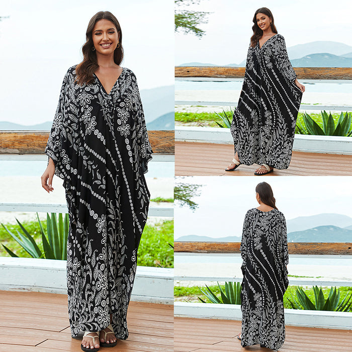 Cotton Beach Cover-up Vacation Sun Protection Long Dress