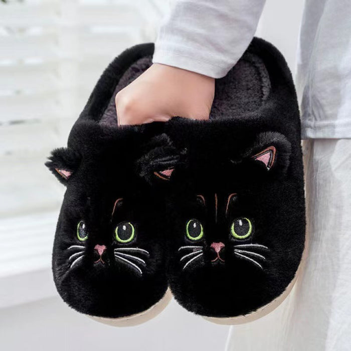 Cute Cat Plush Slippers For Couple Non-slip House Shoes