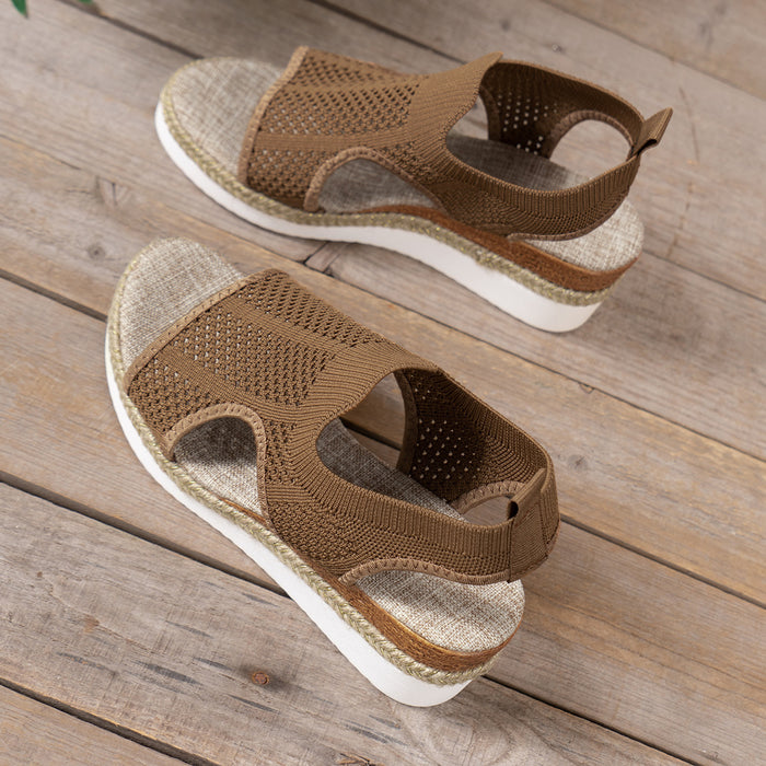 New Hollow Wedges Sandals Summer Fly Woven Breathable Mesh Shoes For Women Peep-Toe Sandals