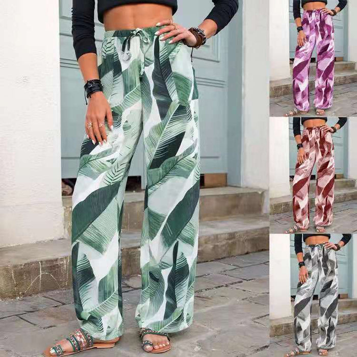 Drawstring Leaf Print Pants