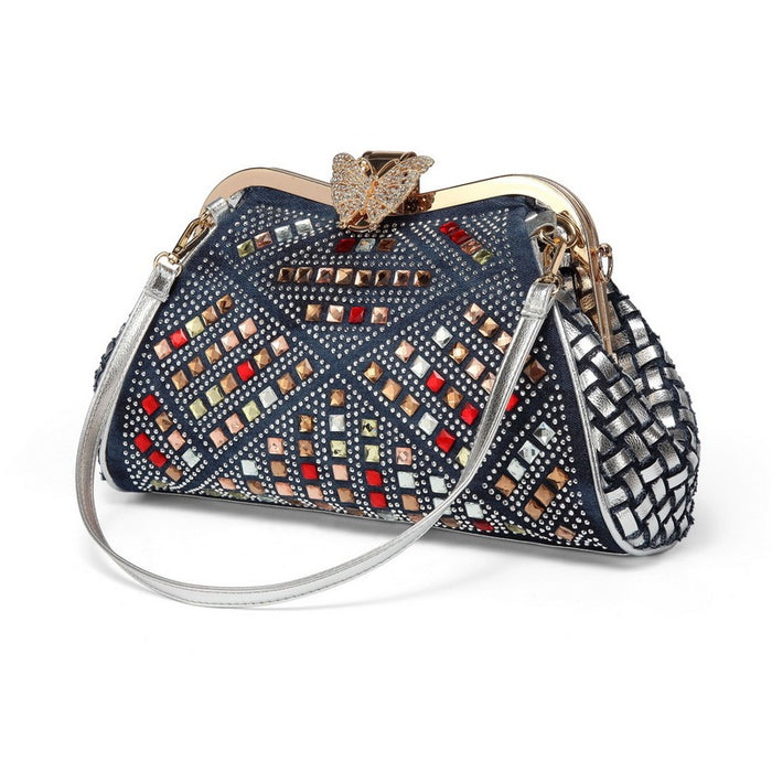 Summer New Style Cowgirl Canvas Woven Rhinestone Shoulder Messenger Bag Butterfly Clip