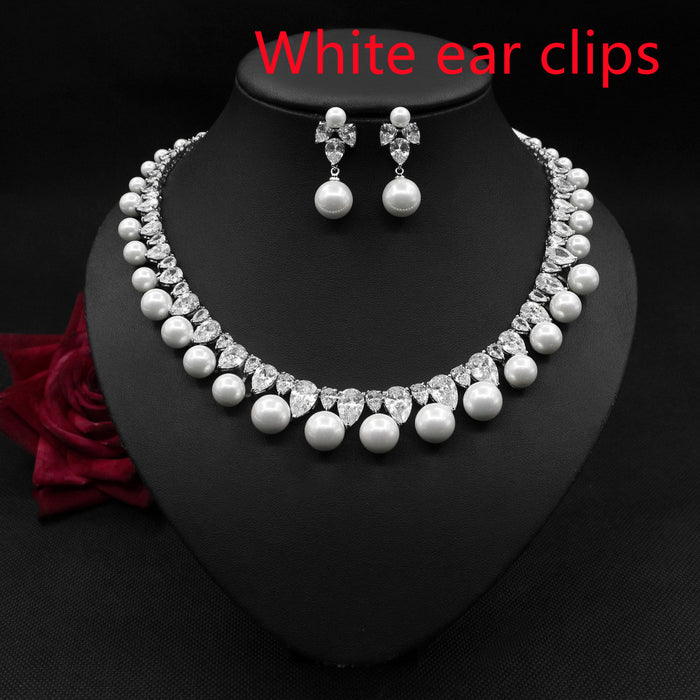 Pearl Zircon Earrings & Necklace Set