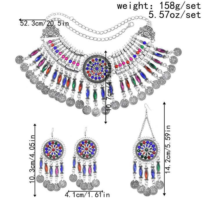Boho Vintage Necklace Earrings Tiara Set
